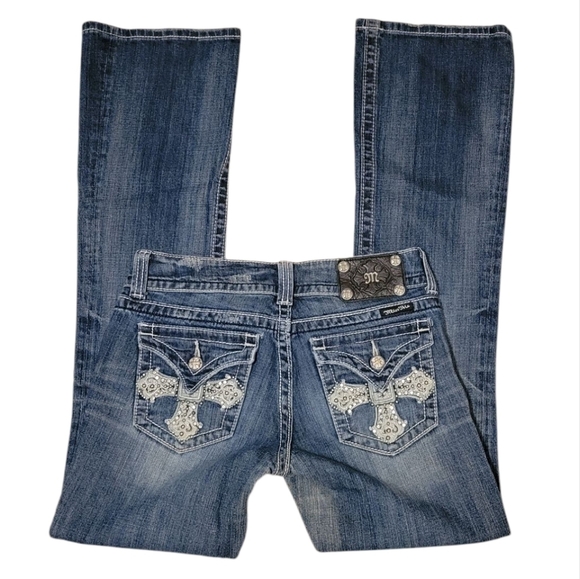 Miss Me Denim - Miss Me Boot Cut Jeans Embellished Bedazzled Sparkle Diamond Crosses JP5046-4